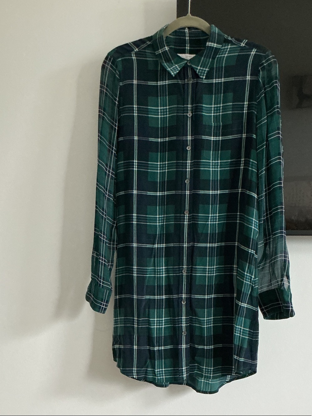 Equipment Silk Green and Black Plaid Long-Sleeve Shirt Dress